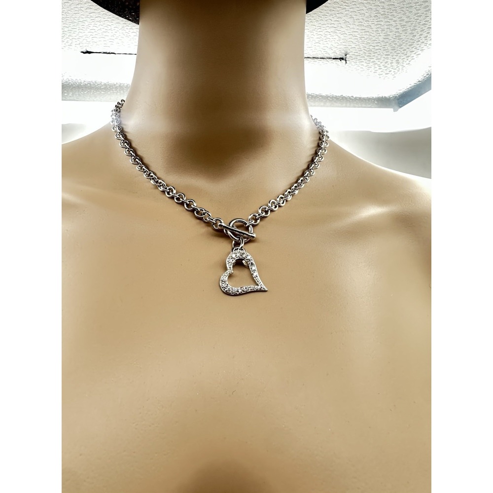 925 Sterling Silver Chain Necklace Heart Pendant  17" Length